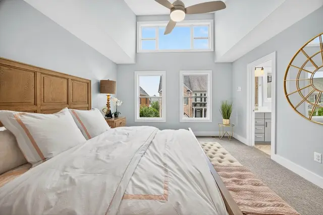 Interior bedroom photography  -  vaulted ceiling with natural light