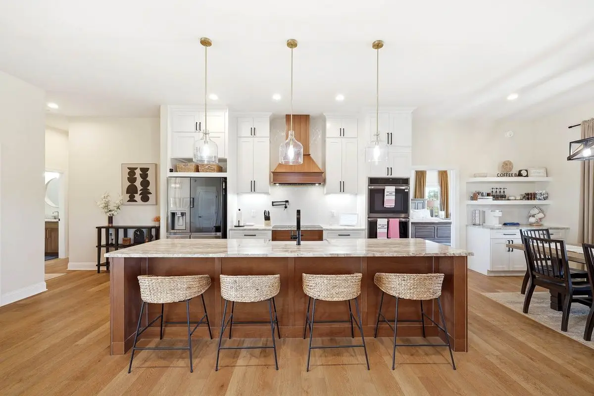 Interior real estate photography, kitchen with marble island