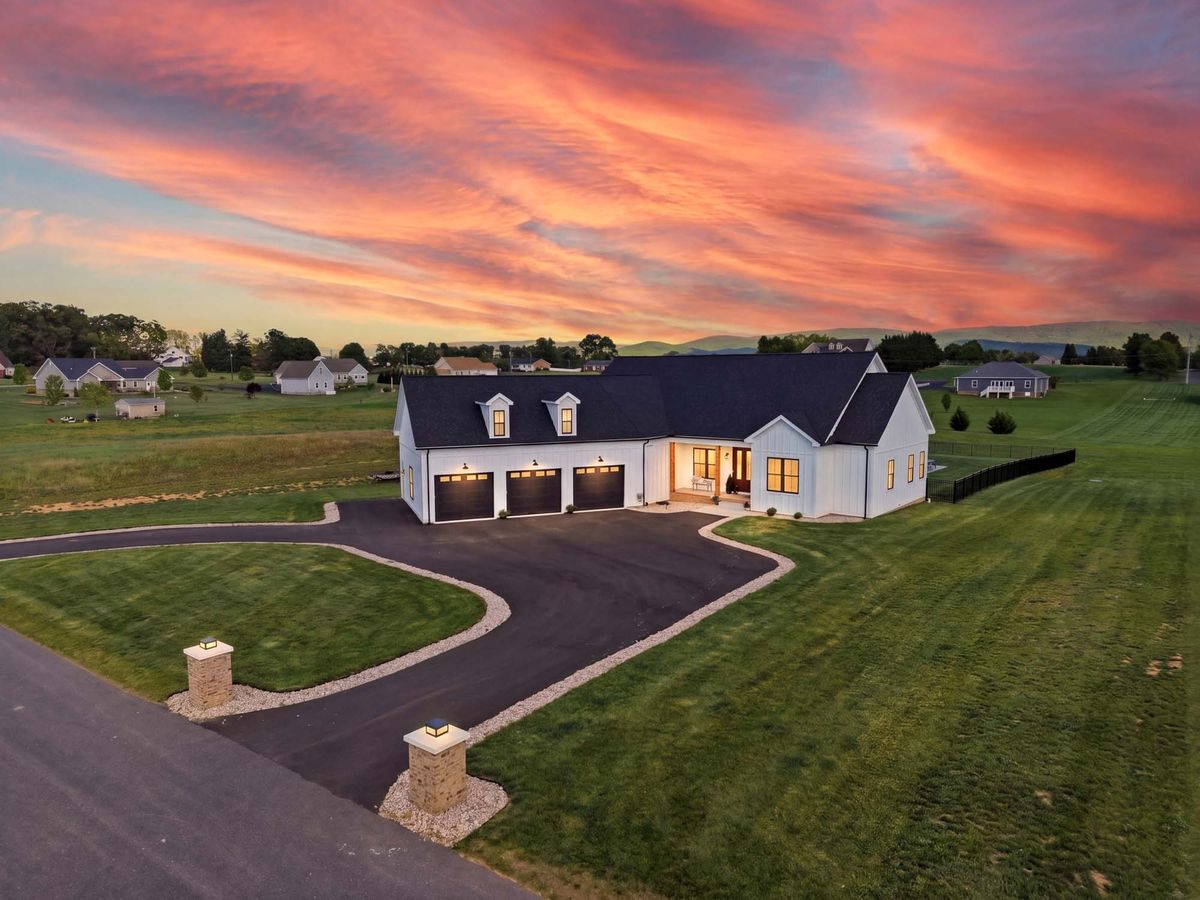 Aerial drone photography at dusk over Blue Ridge foothills property